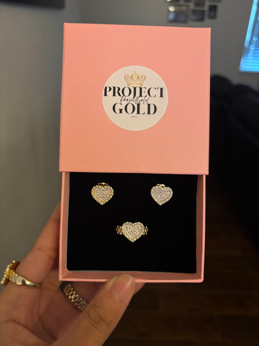 Pink Heart earrings & ring