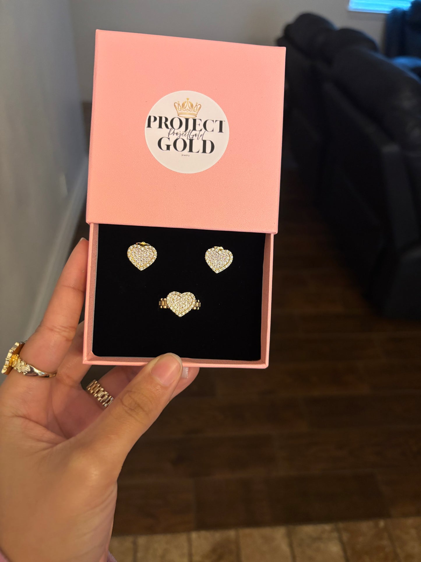 Pink Heart earrings & ring