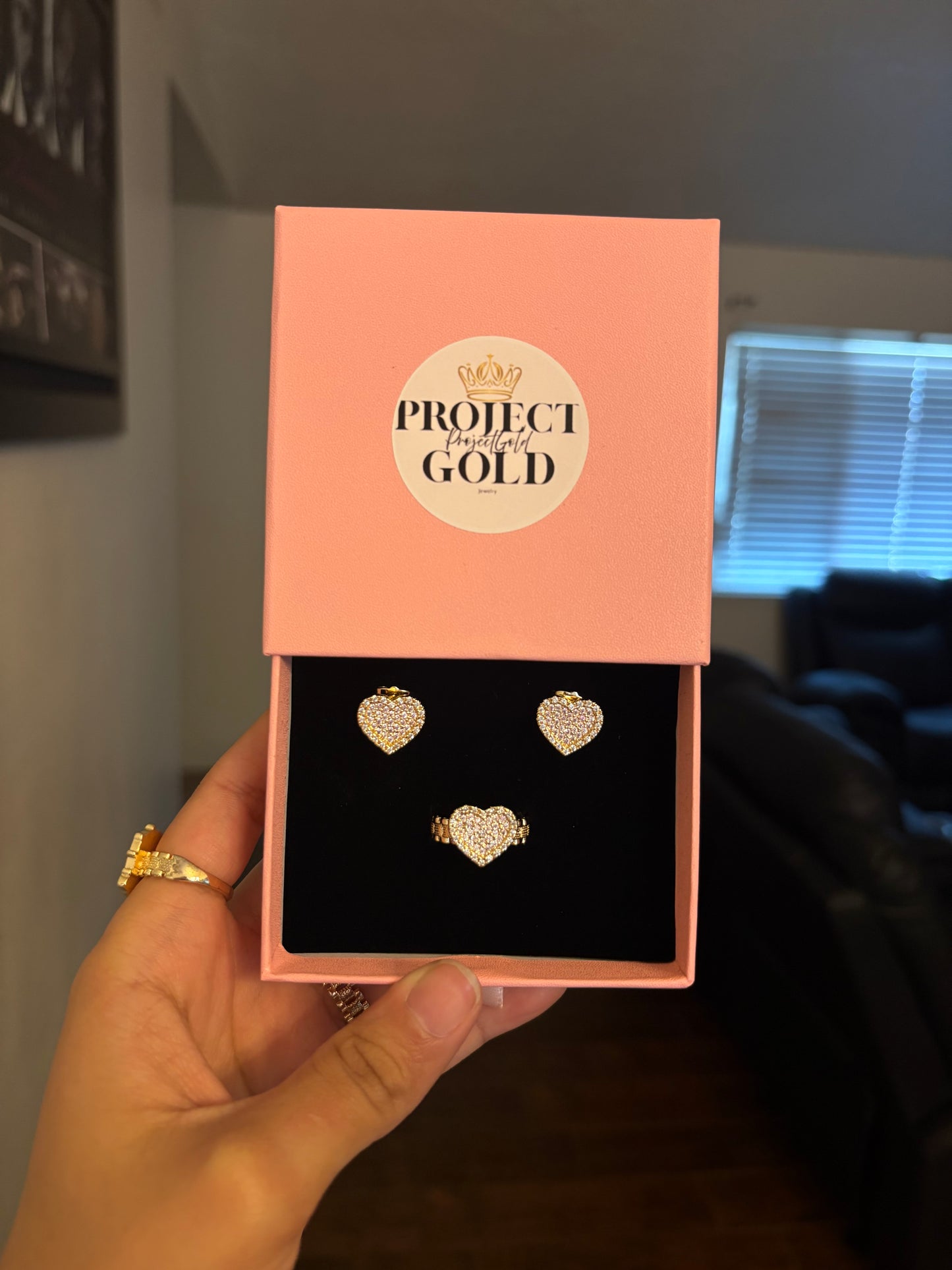 Pink Heart earrings & ring